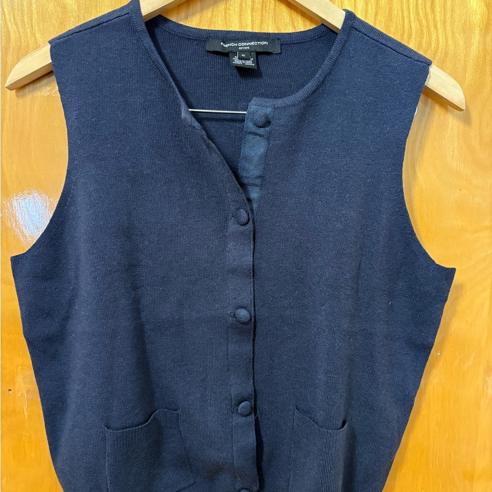 French Connection Cosysoft knit vest navy button down sleeveless sweater - Picture 3 of 5